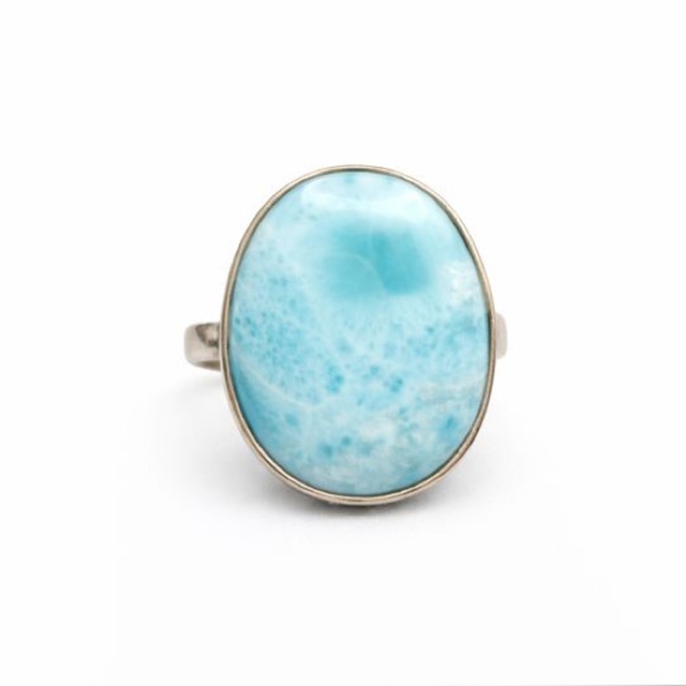 S925 Oval Larimar Adjustable Ring - image 1